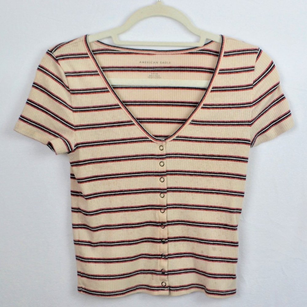 American Eagle V Neck Stripe Tee
